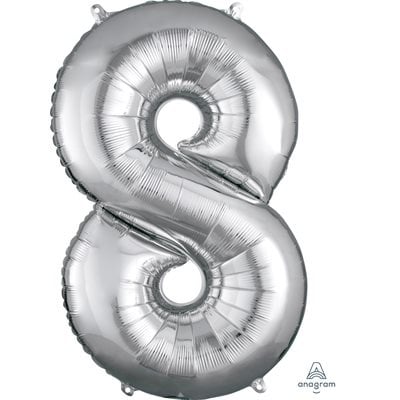 Silver Number 8 Decorative Balloon 21''x 34''