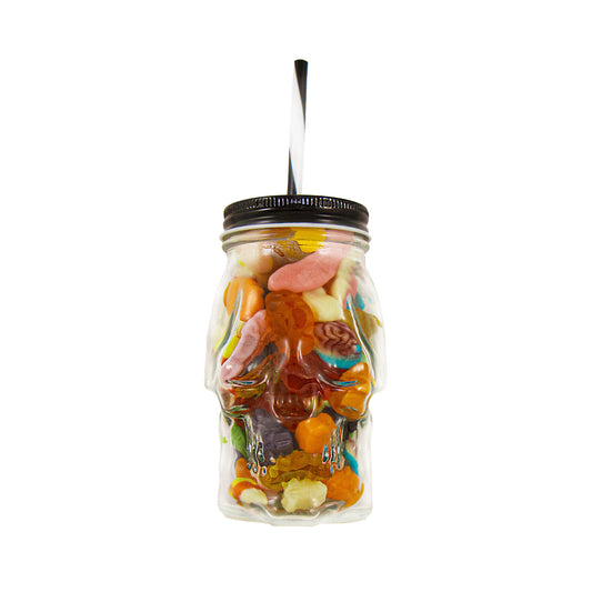 Glass skull vase with Halloween candy 300g
