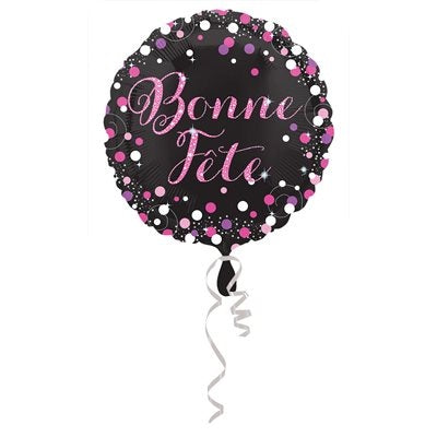Black and Pink Bonne Fête Foil Balloon 18''
