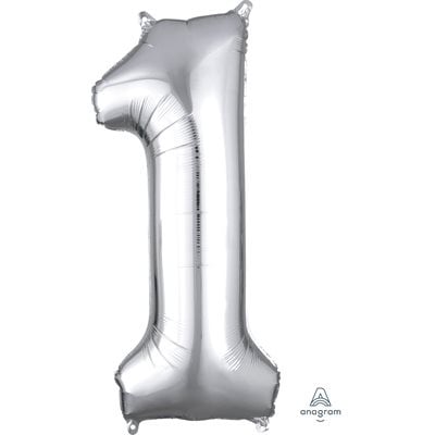 Silver Number 1 Decorative Balloon 13''x 34''