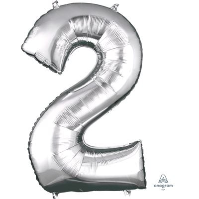 Silver Number 2 Decorative Balloon 22''x 33''