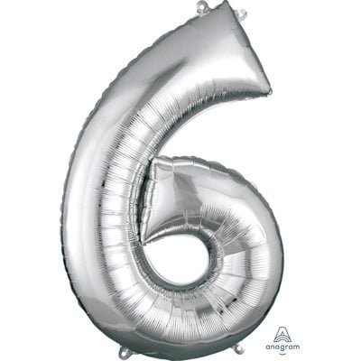 Silver Number 6 Decorative Balloon 22''x 34''